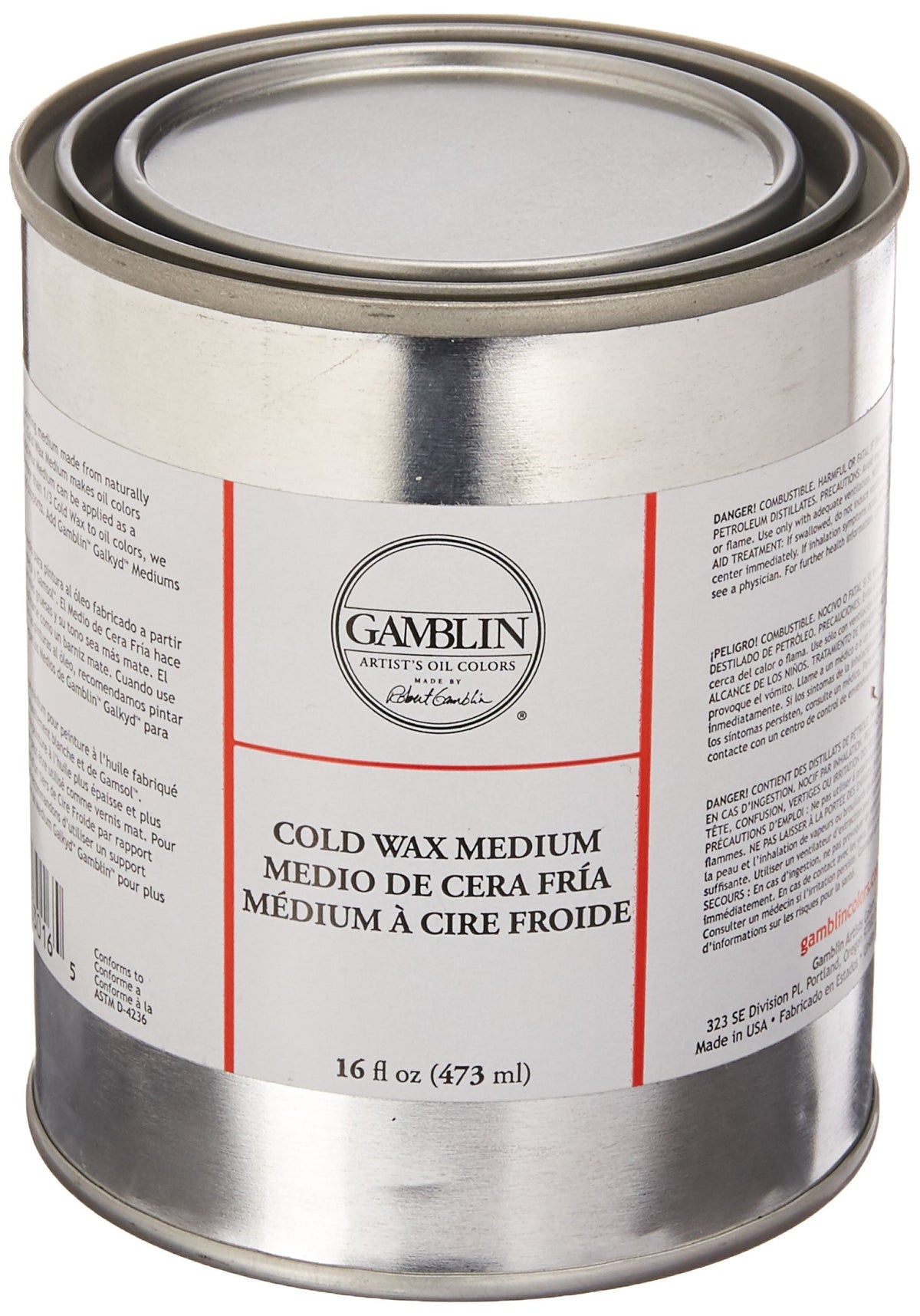 Gamblin Cold Wax Medium 16 oz tub front view showing label and practical studio packaging