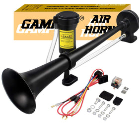 GAMPRO front trumpet view showing chrome finish and loud projection benefit
