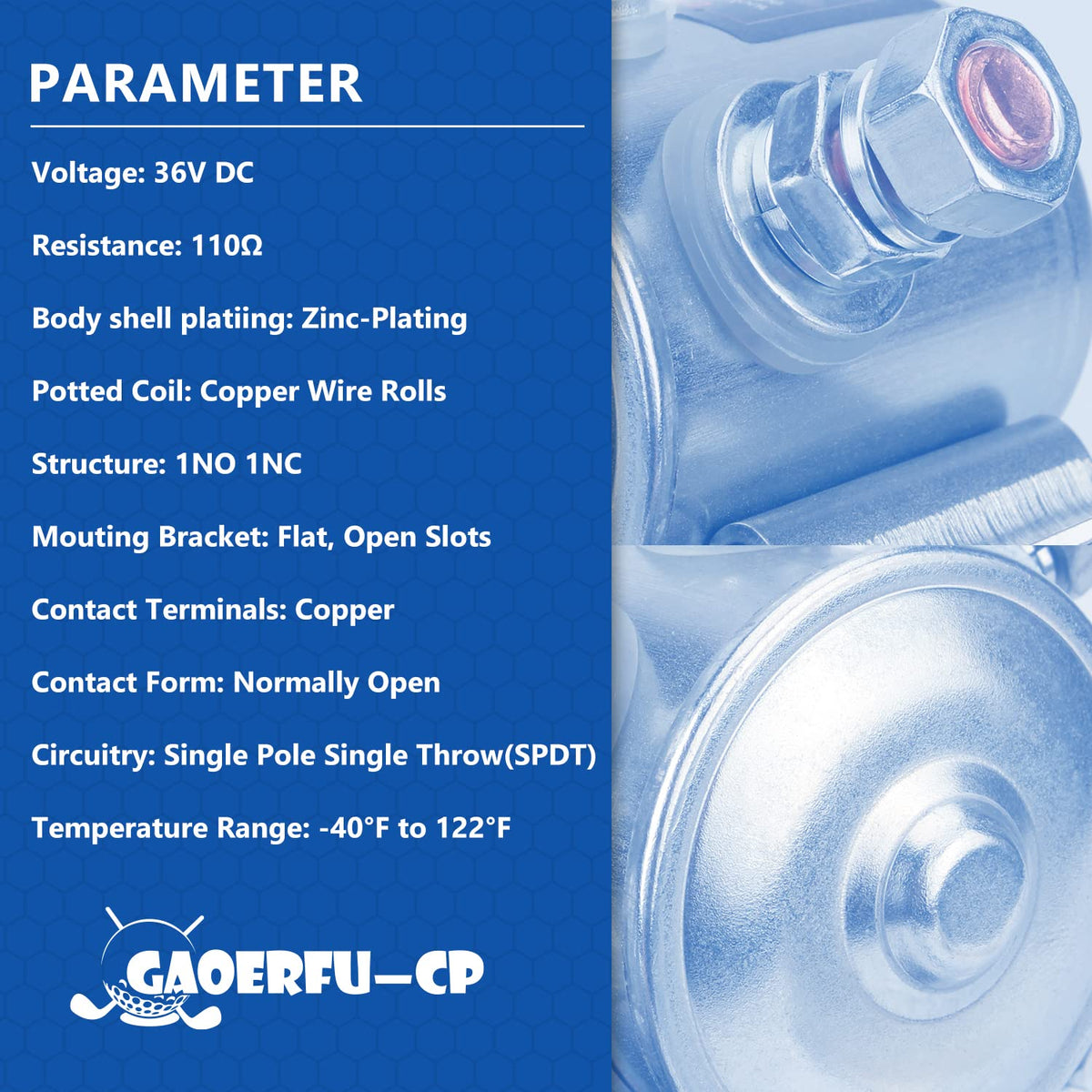 Gaoerfu-CP side view showing steel housing and printed label for identification