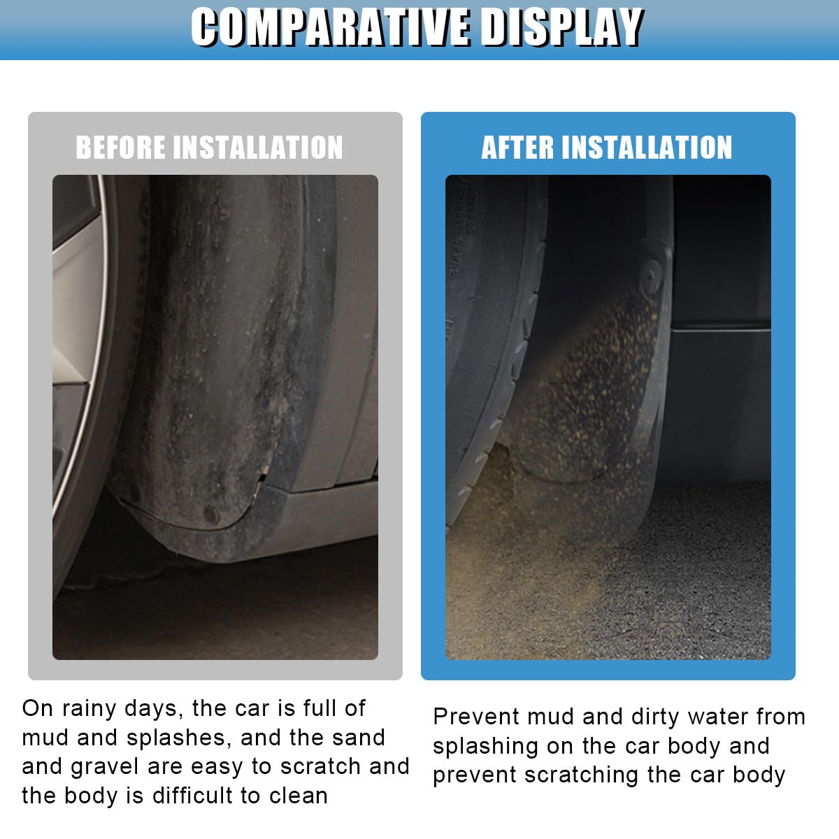 GAOLAOSY mud flaps on car driving gravel road preventing chips