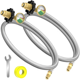 GardenNow front packaging showing two 24-inch propane hoses and contents, clear identification benefit