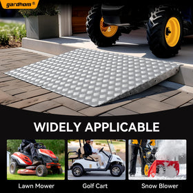 gardhom lifestyle shot with rider driving mower up ramps for effortless garage storage