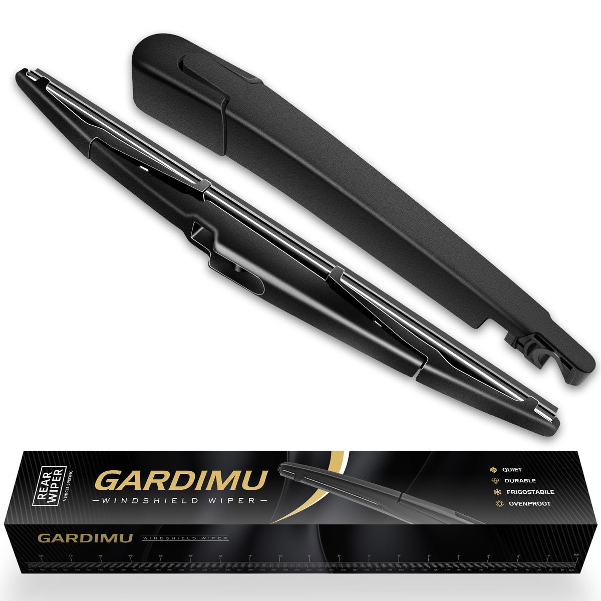 GARDIMU rear wiper arm and blade front view showing fit and finish benefits