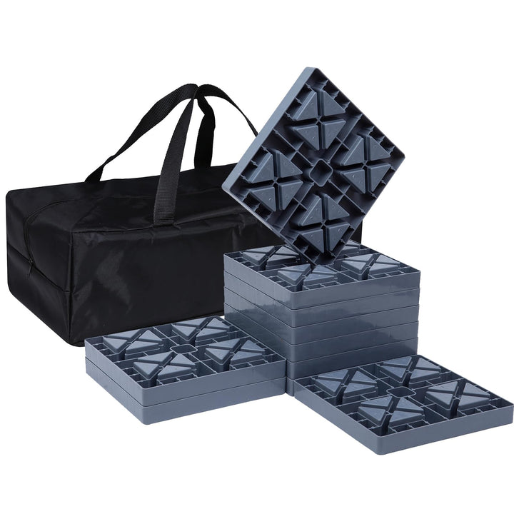 GarfatolRv front pack showing ten gray leveling blocks and visible benefit of compact storage