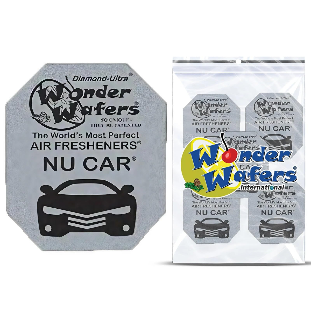 GARIZZE front-packaging showing 48 individually wrapped Nu Car wafers and benefit of long-lasting freshness