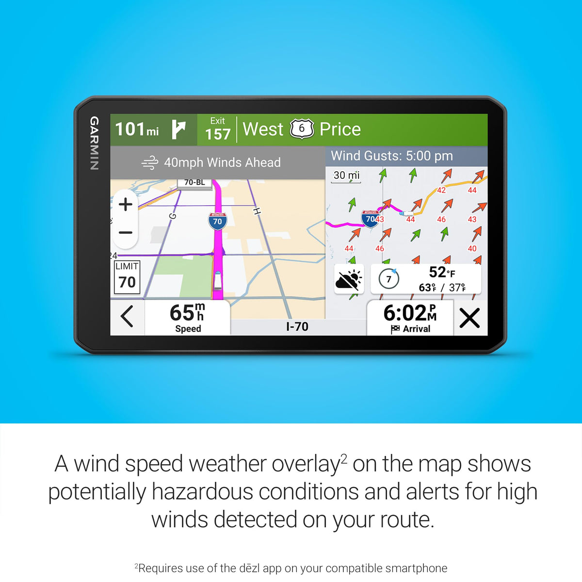 Garmin dēzl OTR720 box with accessories illustrating ready-to-install in-cab setup