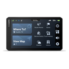 Garmin dēzl OTR720 close-up touchscreen showing truck-aware route details and icons
