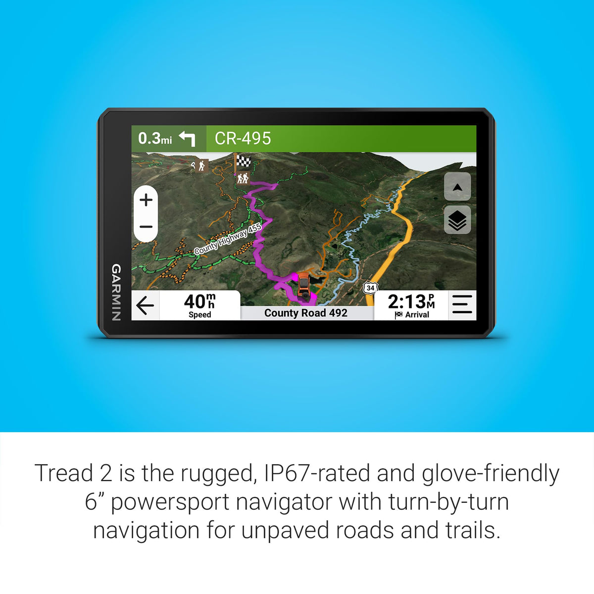 Garmin Tread 2 close-up of touchscreen texture for glove use benefit