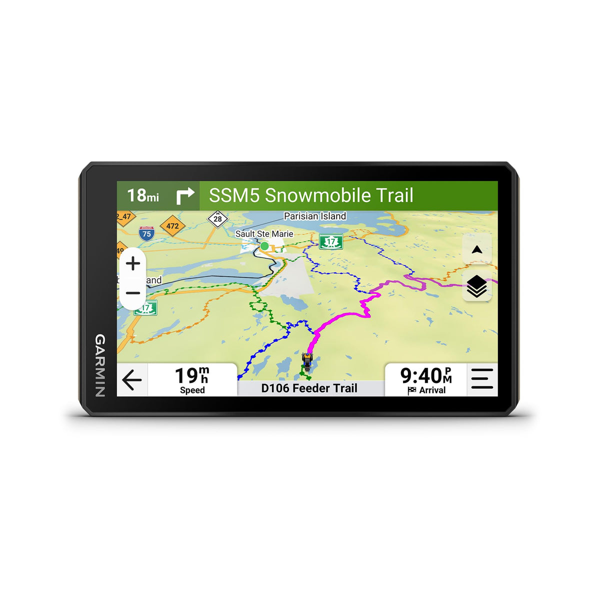 Garmin Tread 2 front display showing route and readable in sunlight