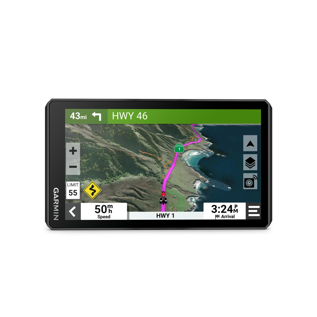 Garmin zūmo XT2 front display showing map, improves route visibility