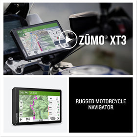 Garmin zūmo XT3 on a motorcycle in scenic road setting inspiring adventure