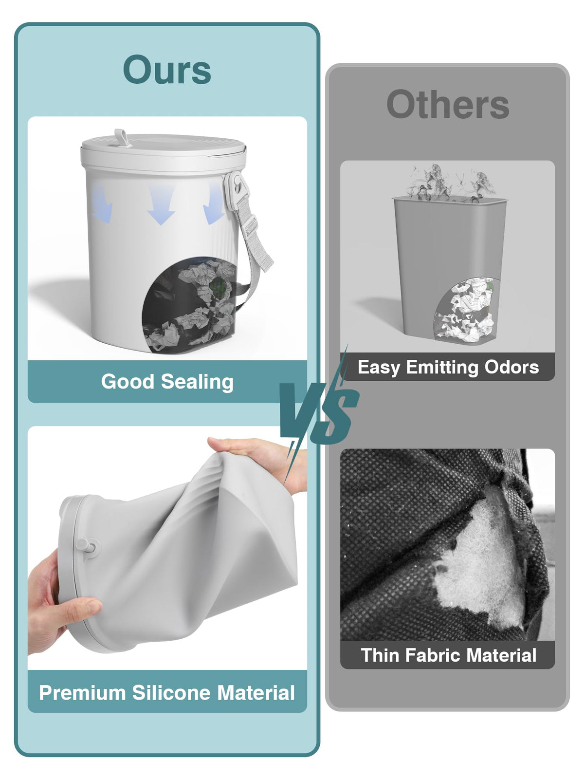 Garoopion open showing 1.9 gallon capacity for daily trash