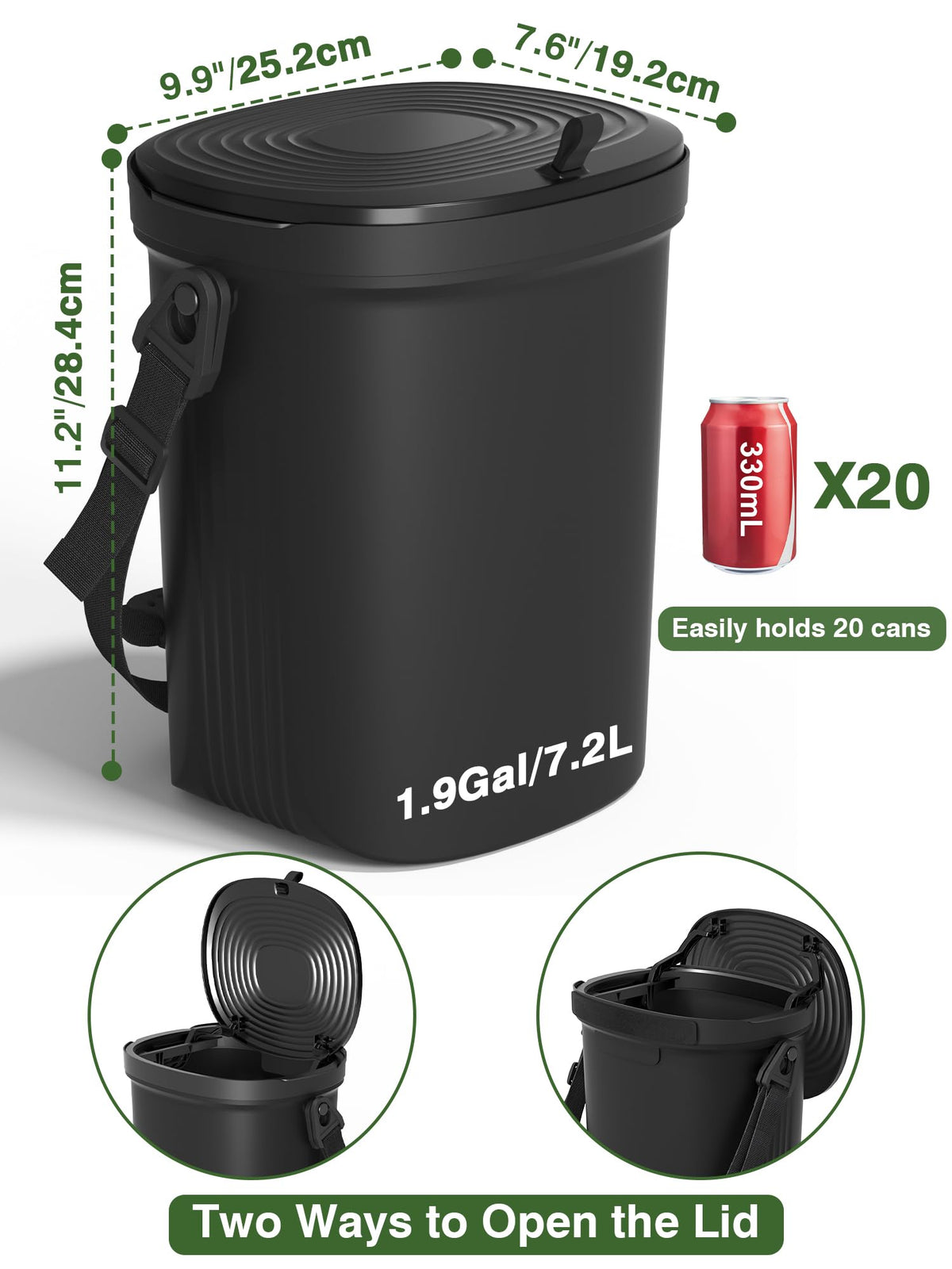 Garoopion beside soda can illustrates 1.9 gallon capacity benefit