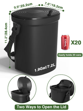 Garoopion beside soda can illustrates 1.9 gallon capacity benefit