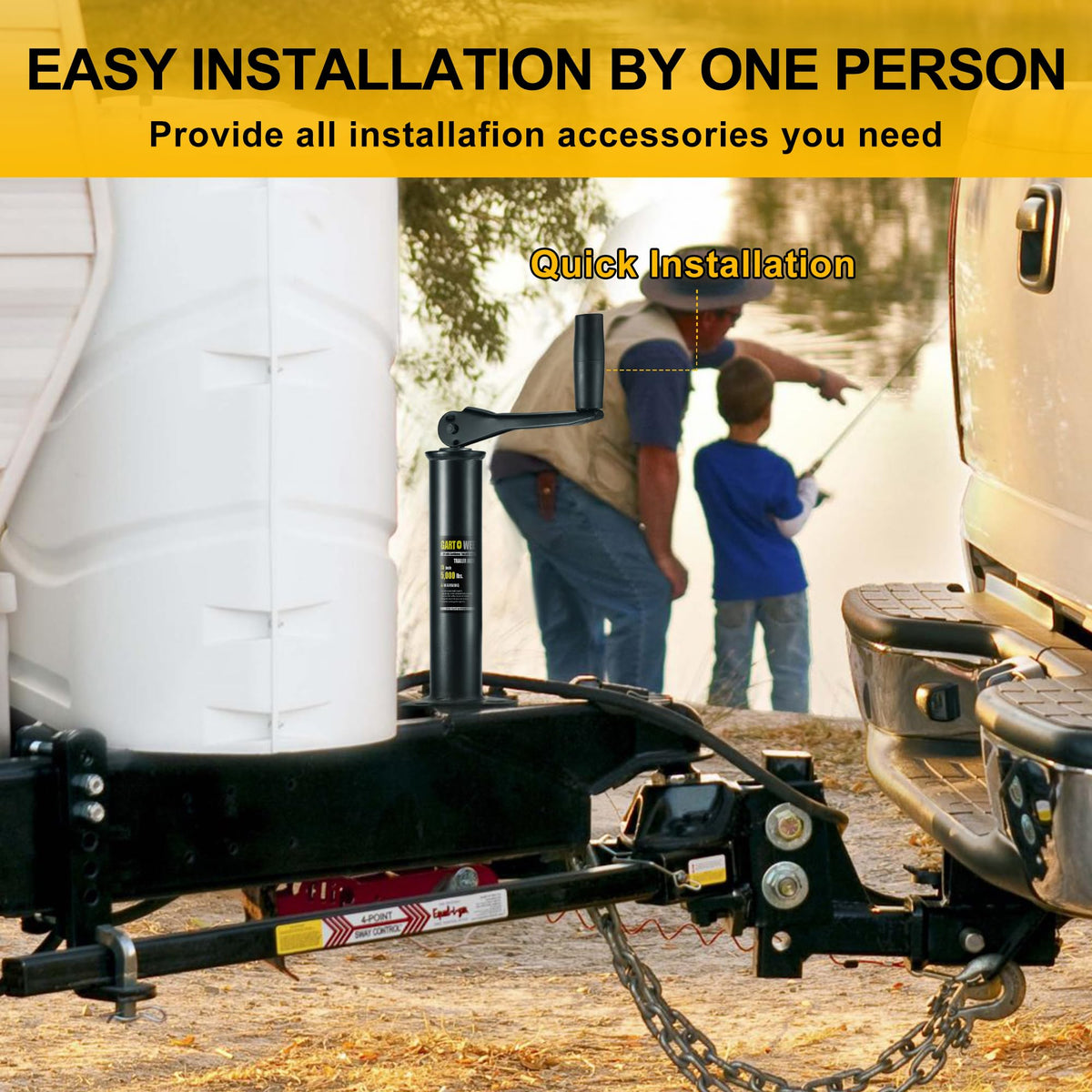 GARTOWEE extended height side view illustrating 45‑inch reach and increased clearance benefit