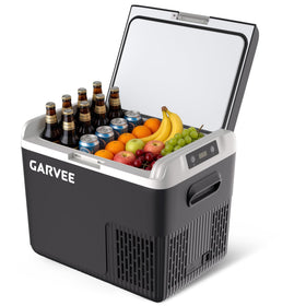 Garvee front view of compact fridge showing clean exterior and portability benefit