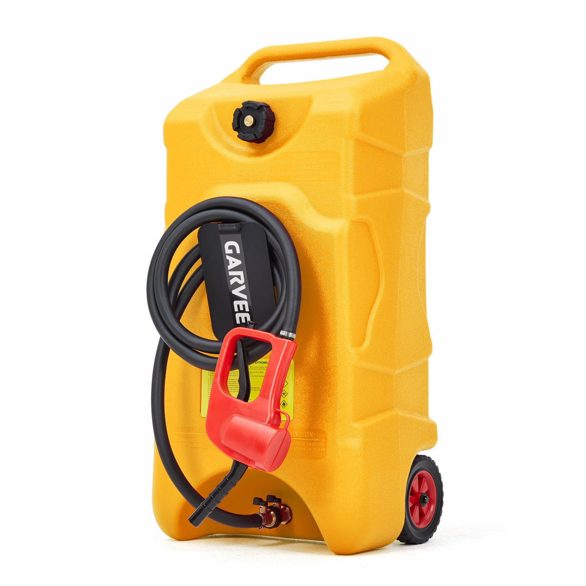 Garvee front view of 16-gallon gas can showing durable build and easy handling benefit