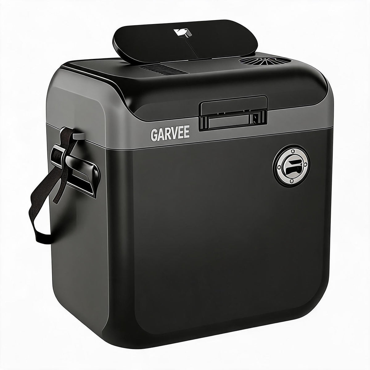 Garvee front view closed lid showing compact portability and secure latch