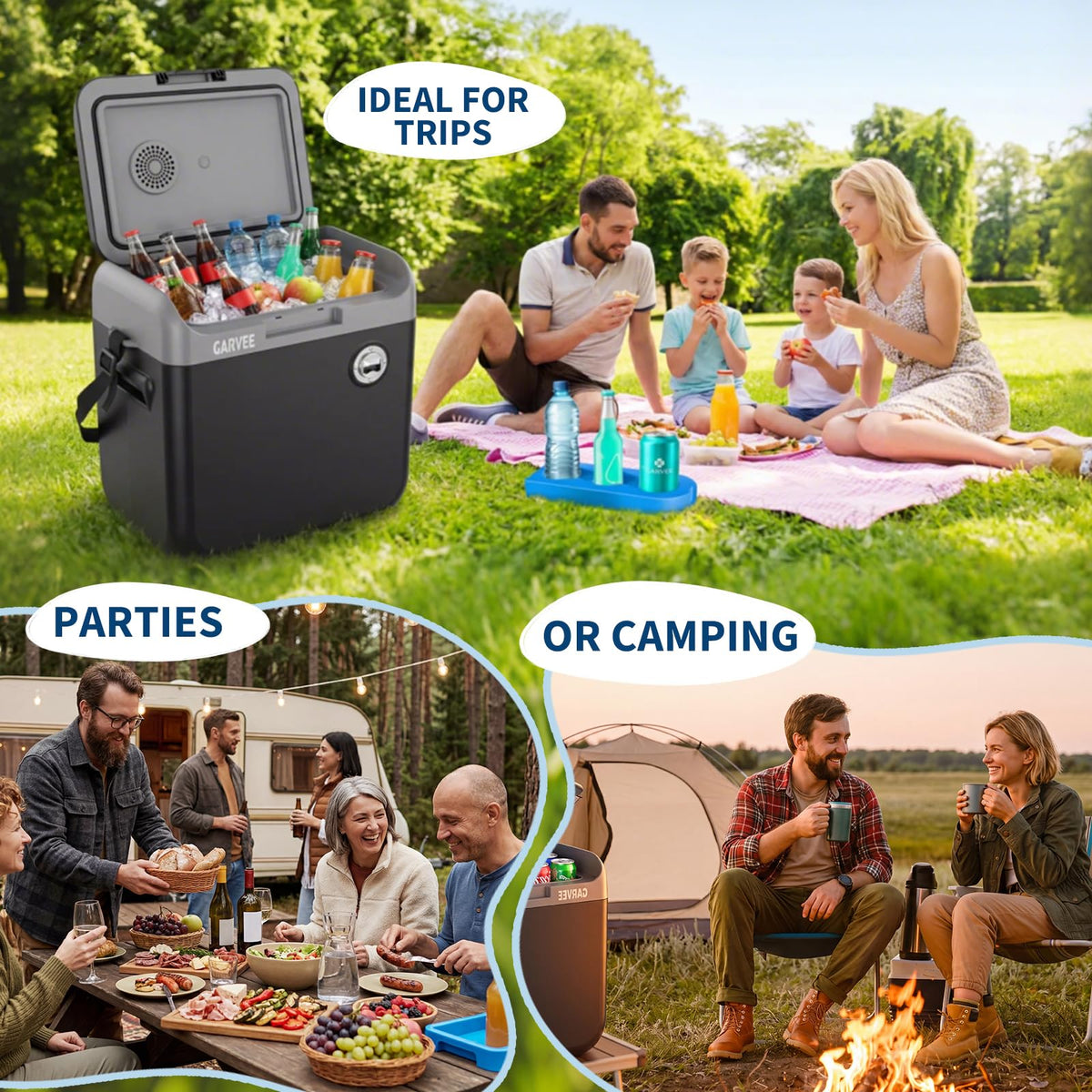 Garvee on picnic table in outdoor scene showing warm or cold meal convenience