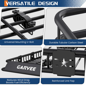 Garvee roof basket mounted on SUV demonstrating added storage space