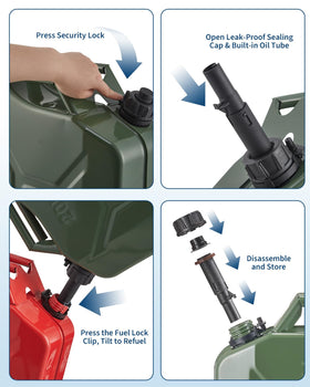 Garvee press-pour spout and extension tube enabling smooth fast refills
