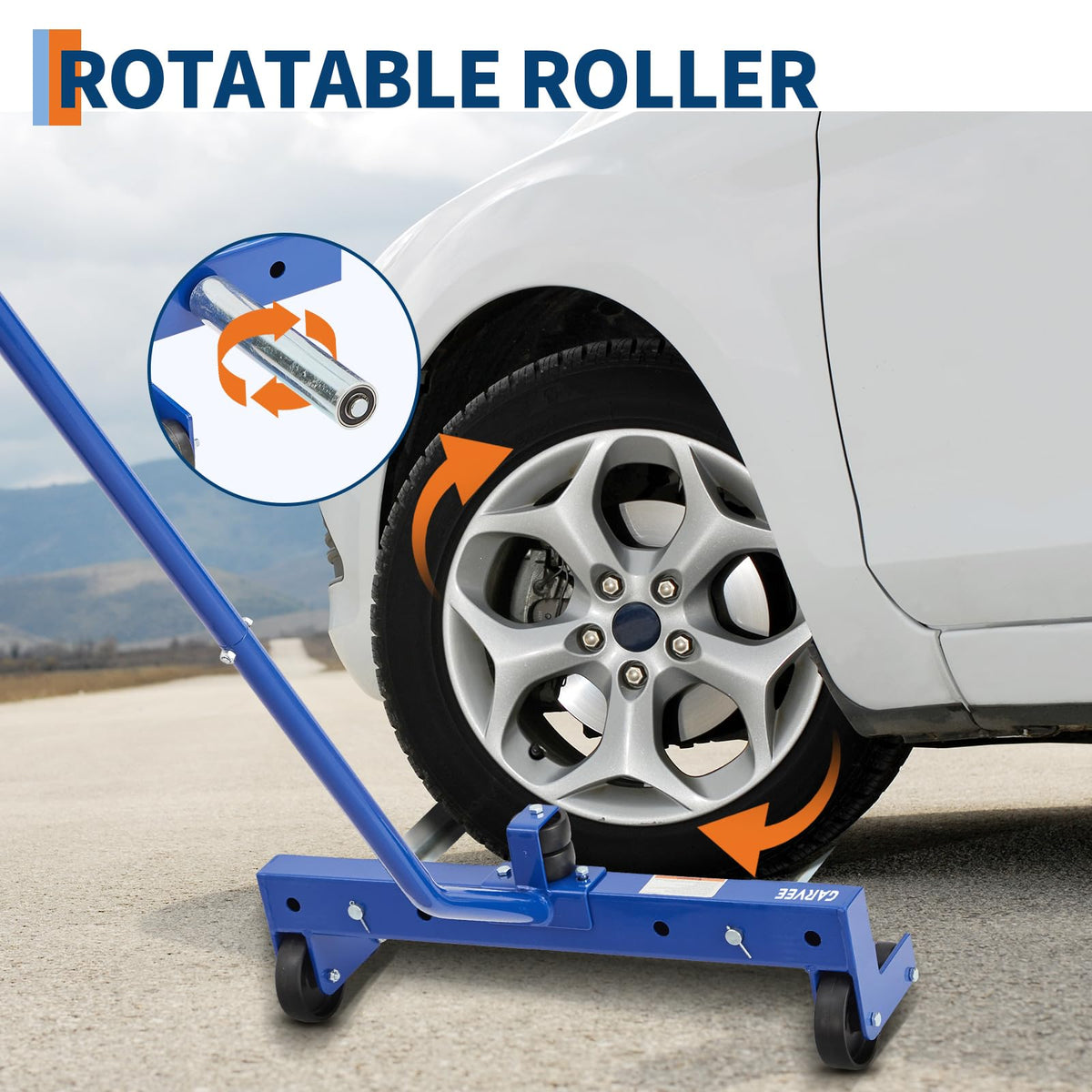 Garvee scale comparison with car wheel showing size fit and easy maneuvering
