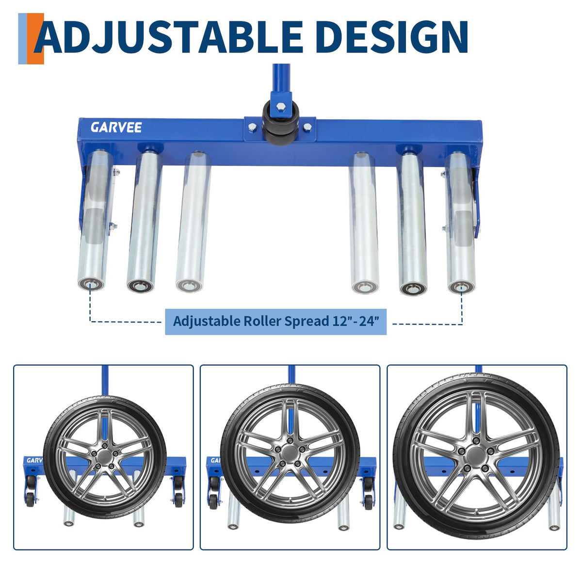 Garvee tire on dolly side profile demonstrating secure hold and protection