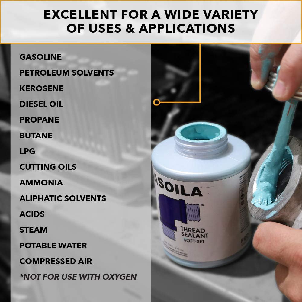Gasoila paste applied to metal threaded fitting demonstrating leak-resistant seal
