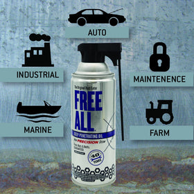 Gasoila Free All spraying onto a rusted bolt, loosening corrosion for easier removal
