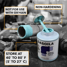 Plumber using Gasoila sealant on piping system illustrating professional use