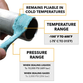 Graphic showing Gasoila temperature range from -100 to 600°F for extreme conditions