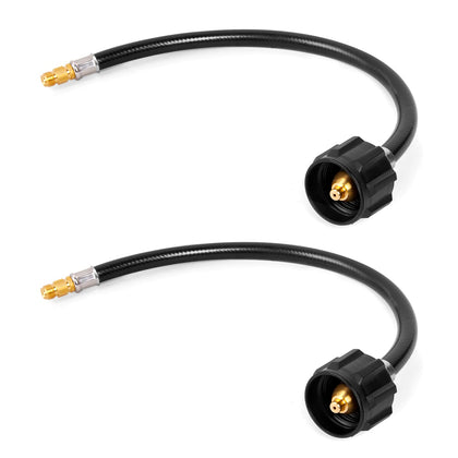 GASPRO front view of two 15-inch pigtail hoses, shows packaging and contents benefit durability