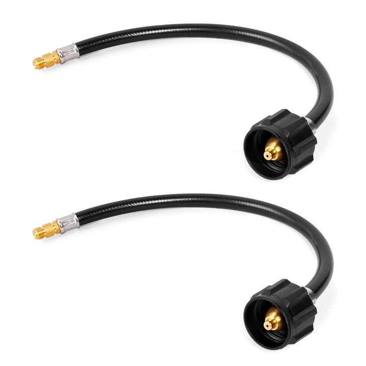 GASPRO front view of two 15-inch pigtail hoses, shows packaging and contents benefit durability