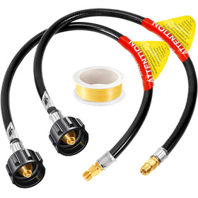 GasSaf front view of two 24-inch hoses showing packaging and included tape for reliable supply