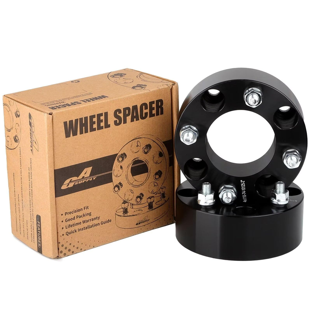 GAsupply front view of two black 2-inch spacers showing bolt pattern — clear compatibility benefit