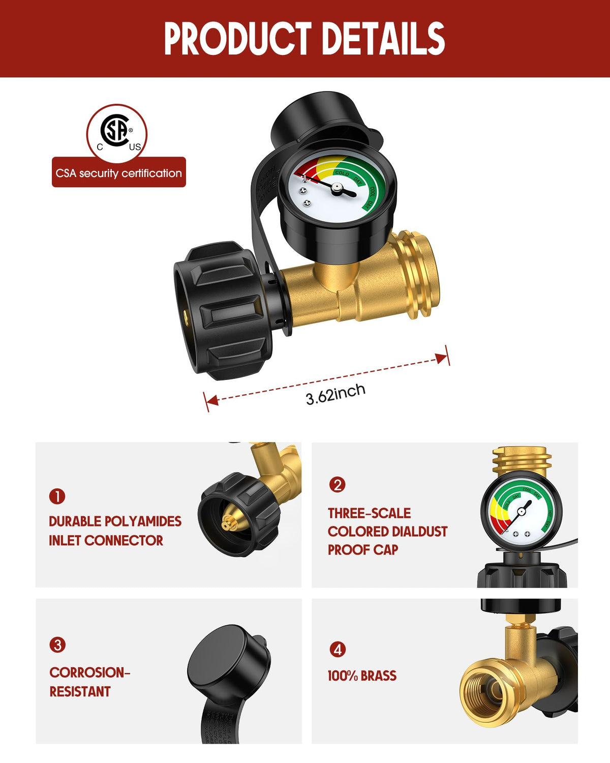 GasXpert dial showing three temperature scales for accurate readings benefit