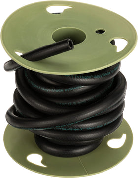Gates Barricade hose front view showing 25-foot coil and labeling, demonstrating durable supply
