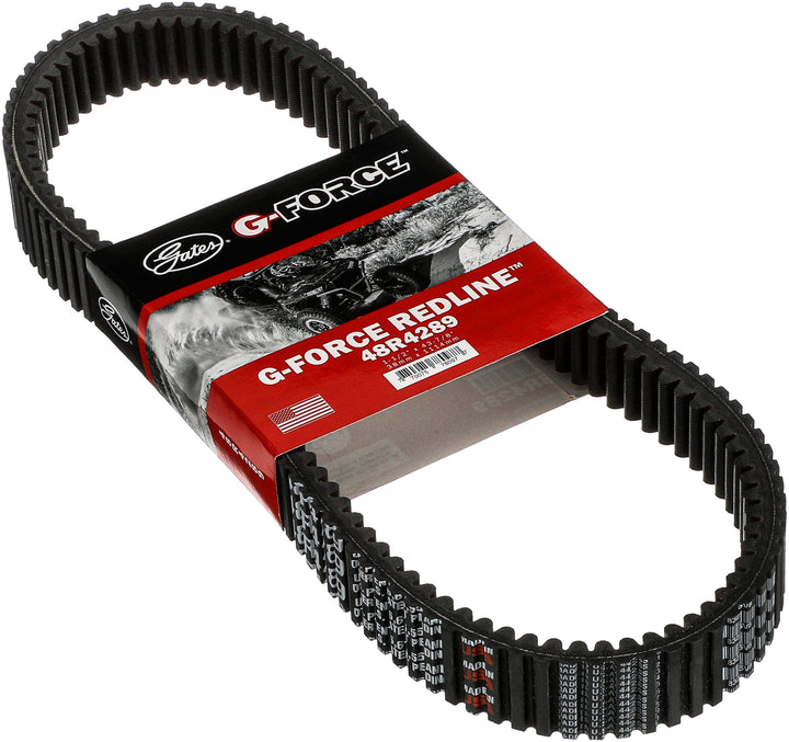 Gates G‑Force Redline belt front view showing label and fitment benefit