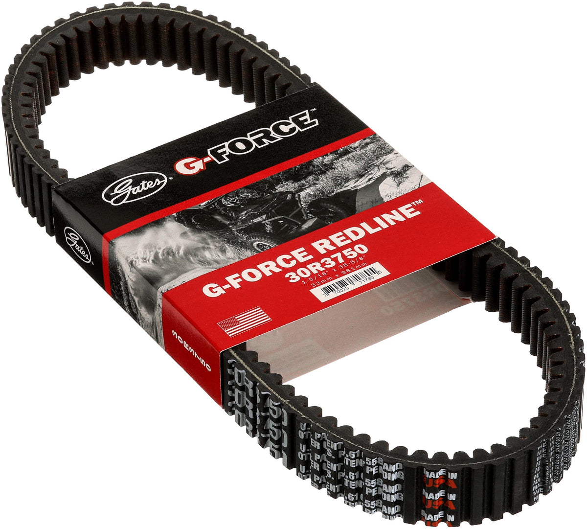 Gates belt front packaging showing model 30R3750 and durable construction benefits