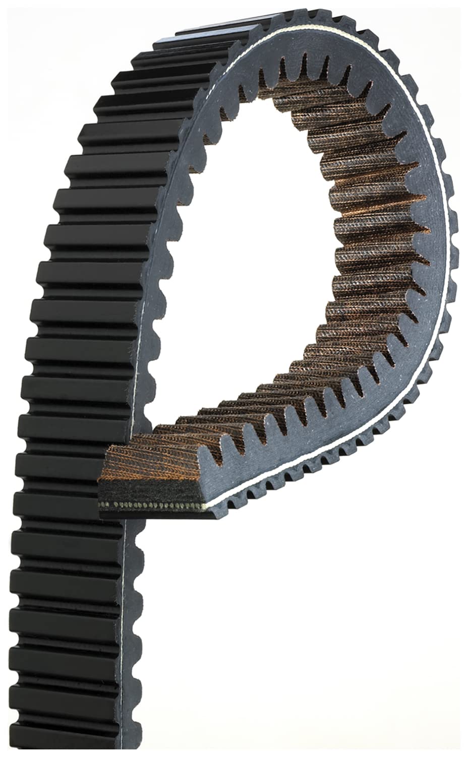 Gates close-up of belt cogs and trapezoid top notch highlighting heat dispersion