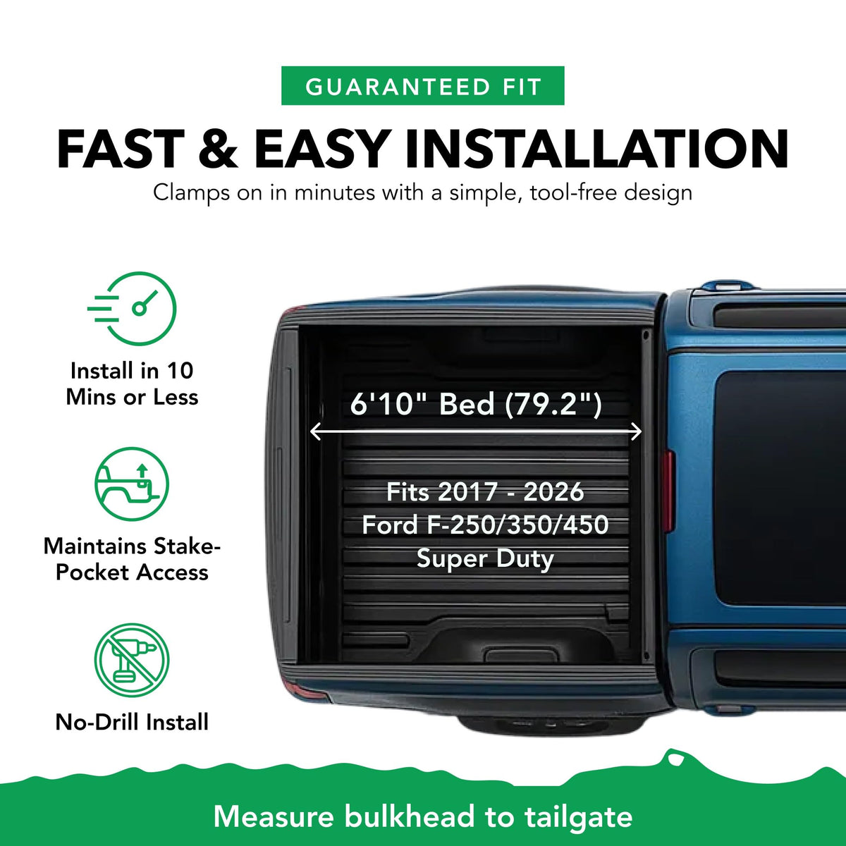 GATOR tailgate seal and clamp mount detail showing no-drill installation strength