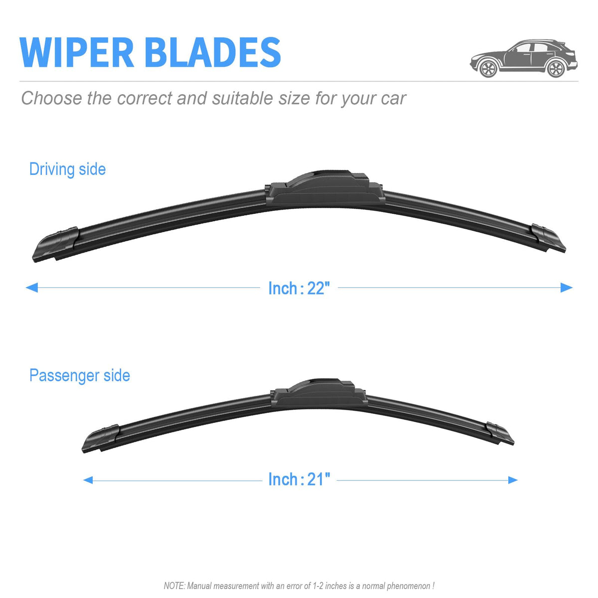 Gavimnal 22 and 21 inch blades side-by-side showing correct sizing fit