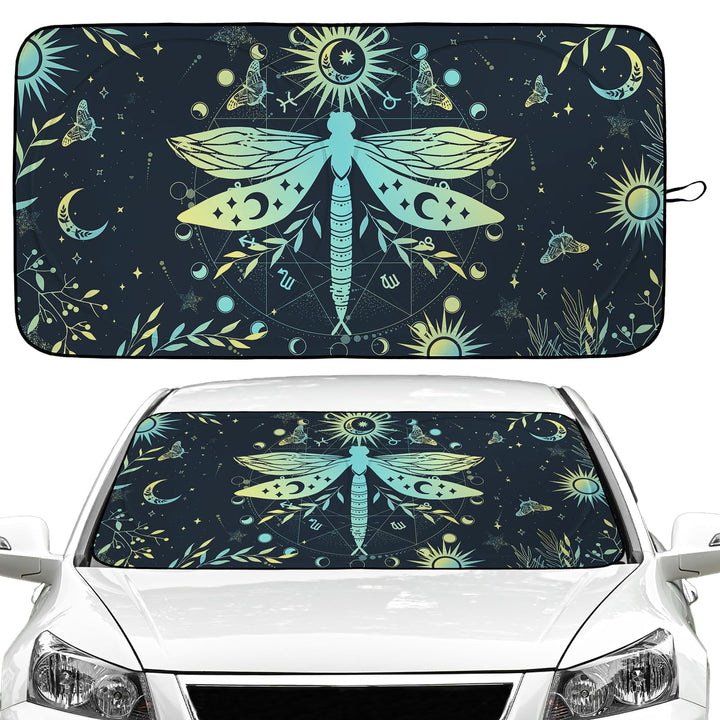 Gayruaicjz front view of dragonfly sunshade showing full windshield coverage and protection