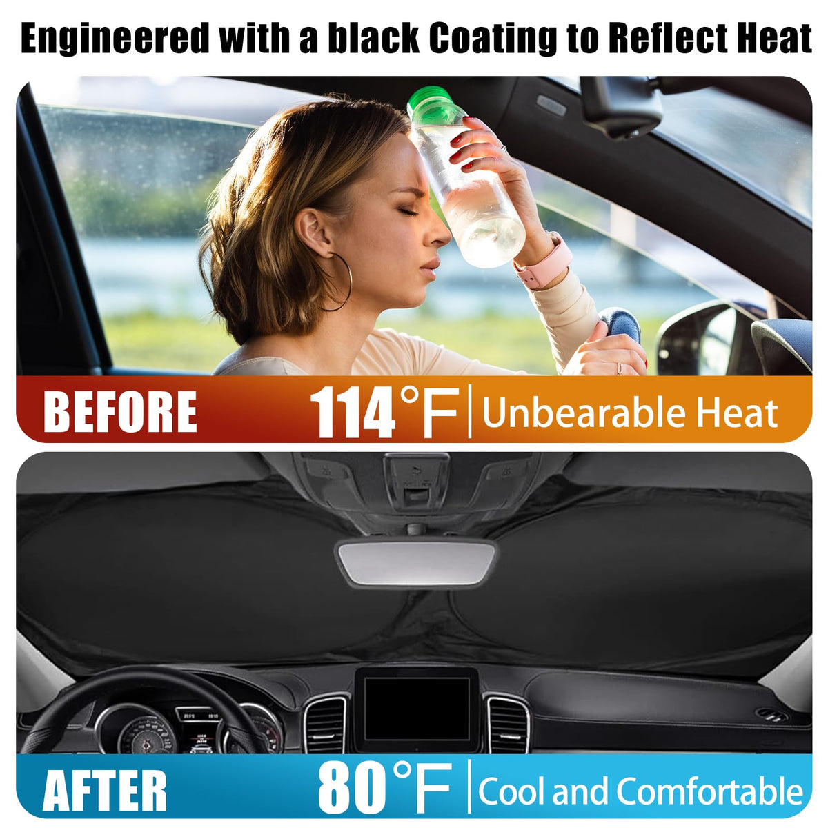 Gayruaicjz sunshade installed inside car demonstrating heat reduction and fit
