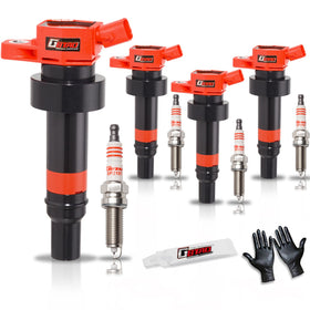 GBTAD front view of four coil packs and four iridium plugs showing kit completeness and fit