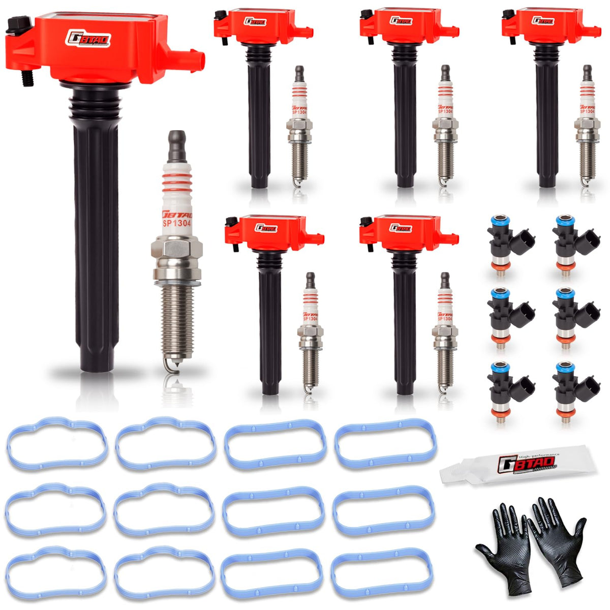 GBTAD complete kit box showing included coils plugs injectors and gaskets for easy purchase
