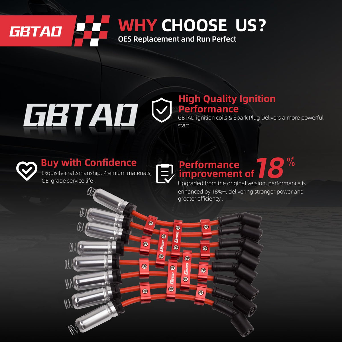GBTAD spark plug wires harness detail highlighting copper conductor and routing durability