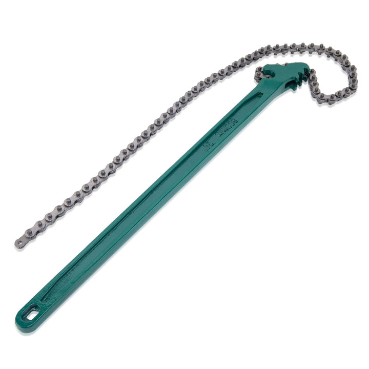 GDHSWJ chain wrench front view showing full-length handle and chain for strong leverage