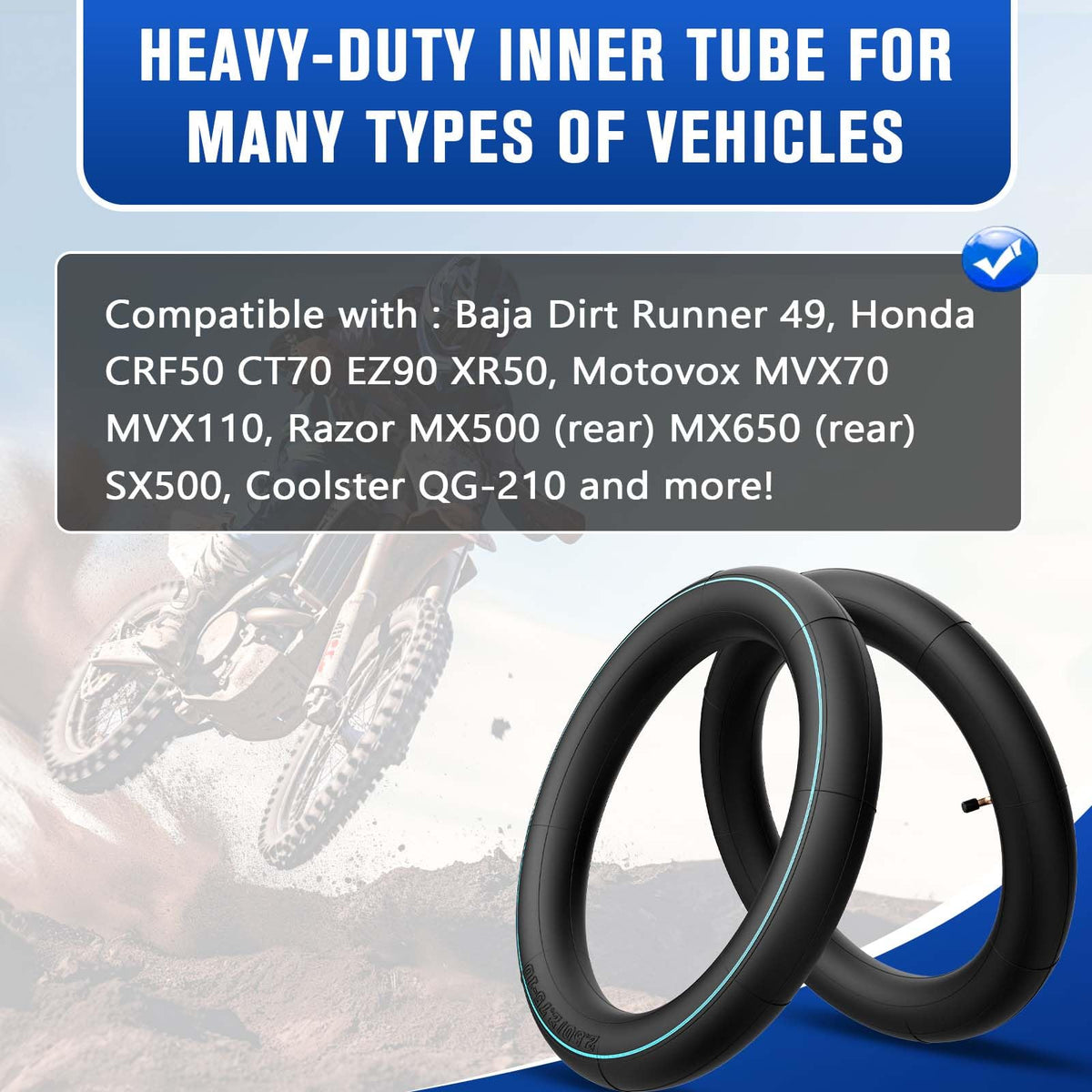 GDHSWJ inner tube installed on a dirt bike demonstrating reliable off-road performance