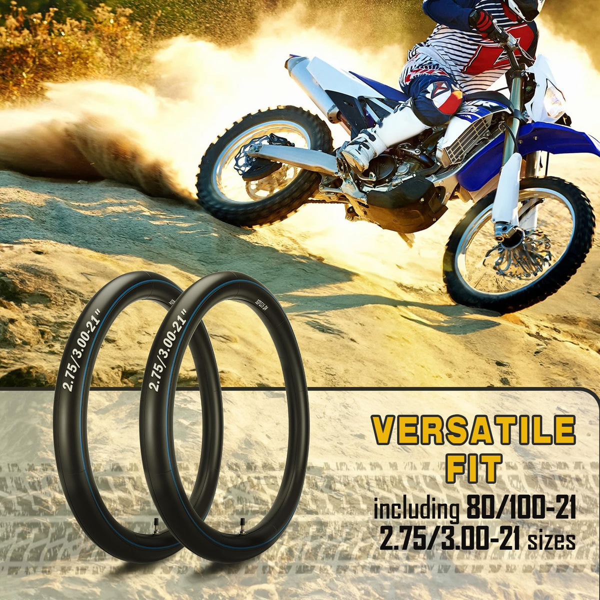GDHSWJ inner tube mounted on a dirt bike wheel showing fit and road readiness